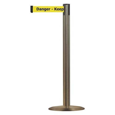 Barrier Post with Belt, 13 ft Length, 38 in Post Height, Danger Keep Out, Satin Stainless Steel MPN:889U-3S-3S-MAX-NO-YDX-C