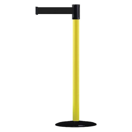Barrier Post with Belt, Yellow, 7 1/2 ft Length, 38 in Post Height, No Legend, Powder Coated MPN:890B-33-35-33-STD-NO-B9X-C