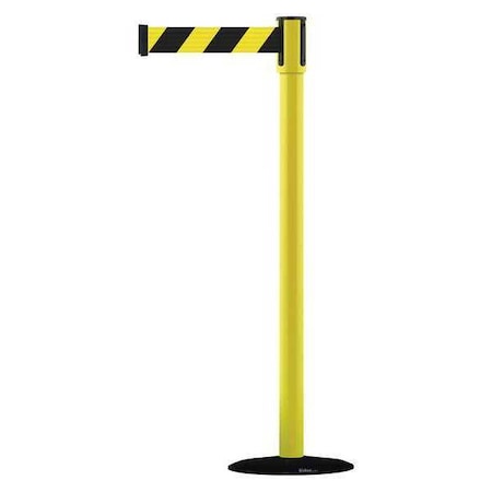 Barrier Post with Belt, Yellow, 7 1/2 ft Length, 38 in Post Height, No Legend MPN:890B-33-35-33-STD-NO-D4X-C