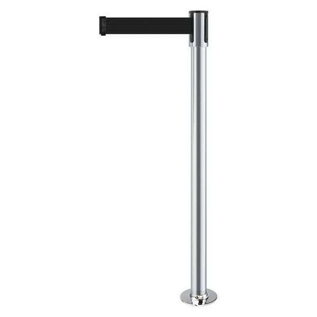 Barrier Post with Belt, Silver, 7 1/2 ft Length, 40 1/2 in Post Height, No Legend, Satin Chrome MPN:890R-1S-1S-1S-STD-NO-B9X-C