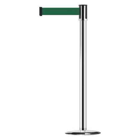 Barrier Post with Belt, Green, 7 1/2 ft Length, 38 in Post Height, No Legend, Stainless steel MPN:890U-1P-1P-1P-STD-NO-G7X-C