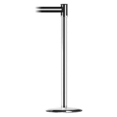 Barrier Post with Belt, Chrome, 7 1/2 ft Length, 38 in Post Height, No Legend MPN:890U-1P-1P-1P-STD-NO-S3X-C