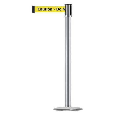 Barrier Post with Belt, Satin Chrome, 13 ft Length, 38 in Post Height, Caution Do Not Enter MPN:890U-1S-1S-1S-MAX-NO-YAX-C