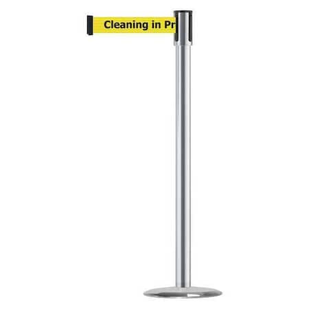Barrier Post with Belt, Satin Chrome, 13 ft Length, 38 in Post Height, Cleaning in Progress MPN:890U-1S-1S-1S-MAX-NO-YCX-C