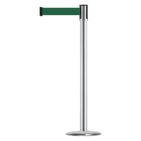Barrier Post with Belt, Green, 7 1/2 ft Length, 38 in Post Height, No Legend, Stainless steel MPN:890U-1S-1S-1S-STD-NO-G7X-C