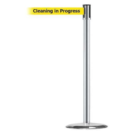 Barrier Post with Belt, 7 1/2 ft Length, 38 in Post Height, Cleaning in Progress MPN:890U-1S-1S-1S-STD-NO-YCX-C
