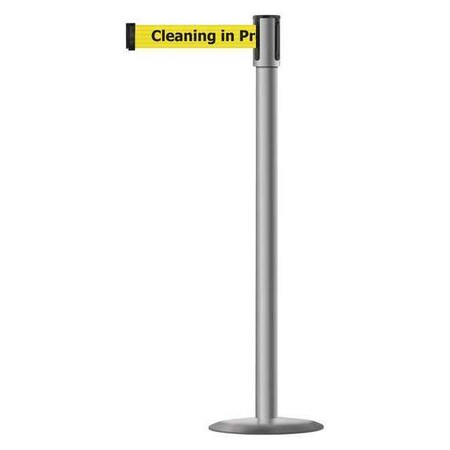 Barrier Post with Belt, 7 1/2 ft Length, 38 in Post Height, Cleaning in Progress MPN:890U-3P-3P-3P-STD-NO-YCX-C