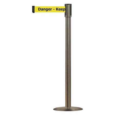 Barrier Post with Belt, 7 1/2 ft Length, 38 in Post Height, Danger Keep Out MPN:890U-3S-3S-3S-STD-NO-YDX-C