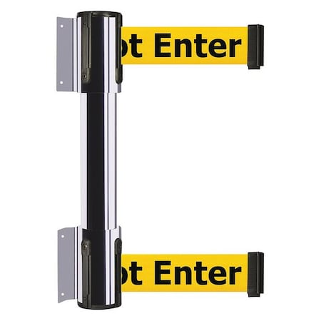 Belt Barrier, Polished Chrome, 7 1/2 ft Length, 16 1/2 in Post Height, Caution Do Not Enter MPN:896T2-1P-STD-YAX-C