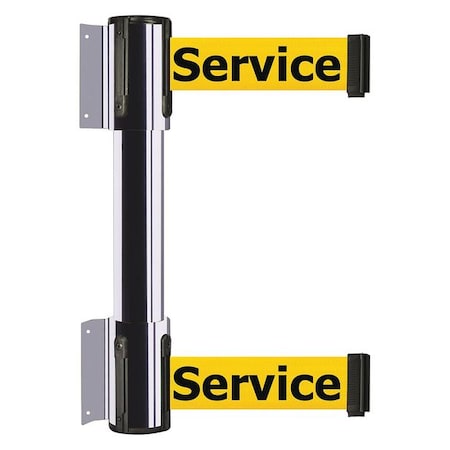 Belt Barrier, Polished Chrome, 7 1/2 ft Length, 16 1/2 in Post Height, Out of Service MPN:896T2-1P-STD-YEX-C