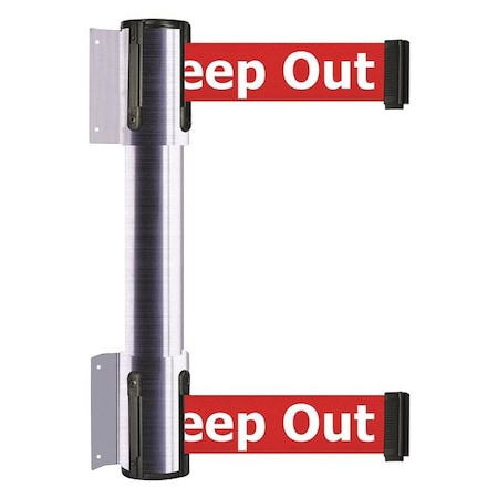 Belt Barrier, Satin Chrome, 13 ft Length, 16 1/2 in Post Height, Danger Keep Out MPN:896T2-1S-MAX-RHX-C