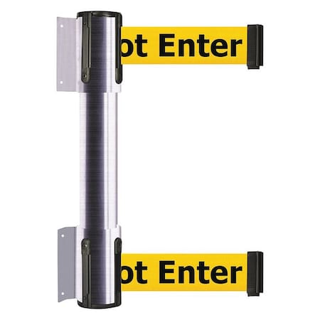 Belt Barrier, Satin Chrome, 13 ft Length, 16 1/2 in Post Height, Caution Do Not Enter MPN:896T2-1S-MAX-YAX-C