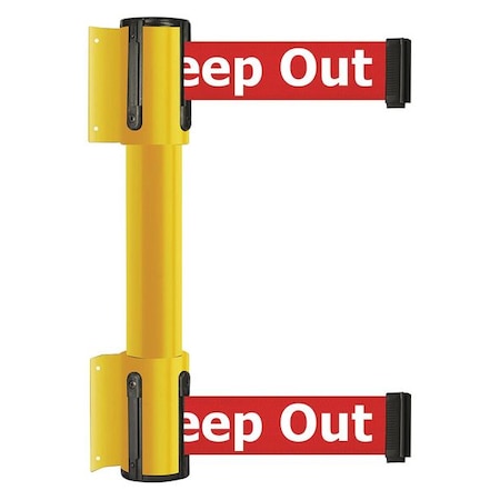 Belt Barrier, Yellow, 7 1/2 ft Length, 16 1/2 in Post Height, Danger Keep Out MPN:896T2-35-STD-RHX-C
