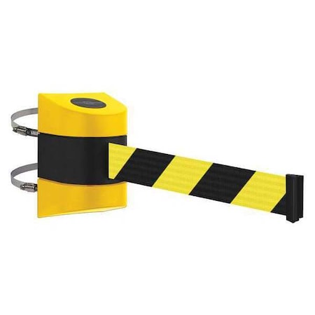 Barrier Post with Belt, Yellow, 24 ft Length, 7-1/2