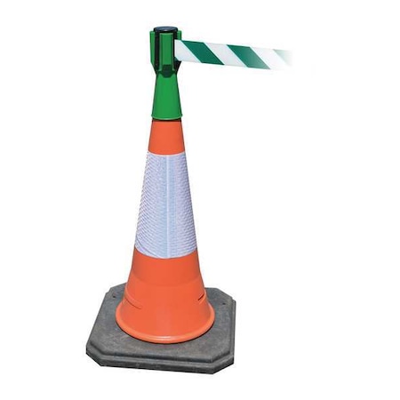Retractable Barrier Tape, Green, Blank MPN:TC114-28-MAX-NO-D2X-C