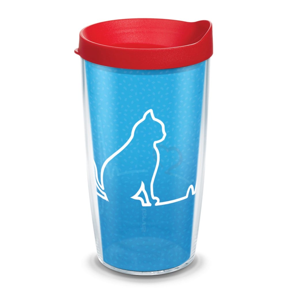 Tervis Project Paws Tumbler With Lid, Cat Heartbeat, 16 Oz, Clear/Red MPN:1303074