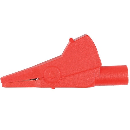 Small Fully Insulated Crocodile Clip, Male Banana Plug, 57mm, Red MPN:A034R