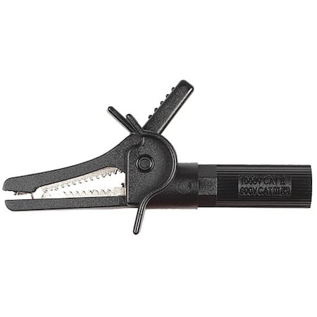 Flanged Fully Insulated Crocodile Clip, Male Banana Plug, 81mm, Black MPN:A058B