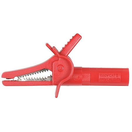 Flanged Fully Insulated Crocodile Clip, Male Banana Plug, 81mm, Black, Red MPN:A058R