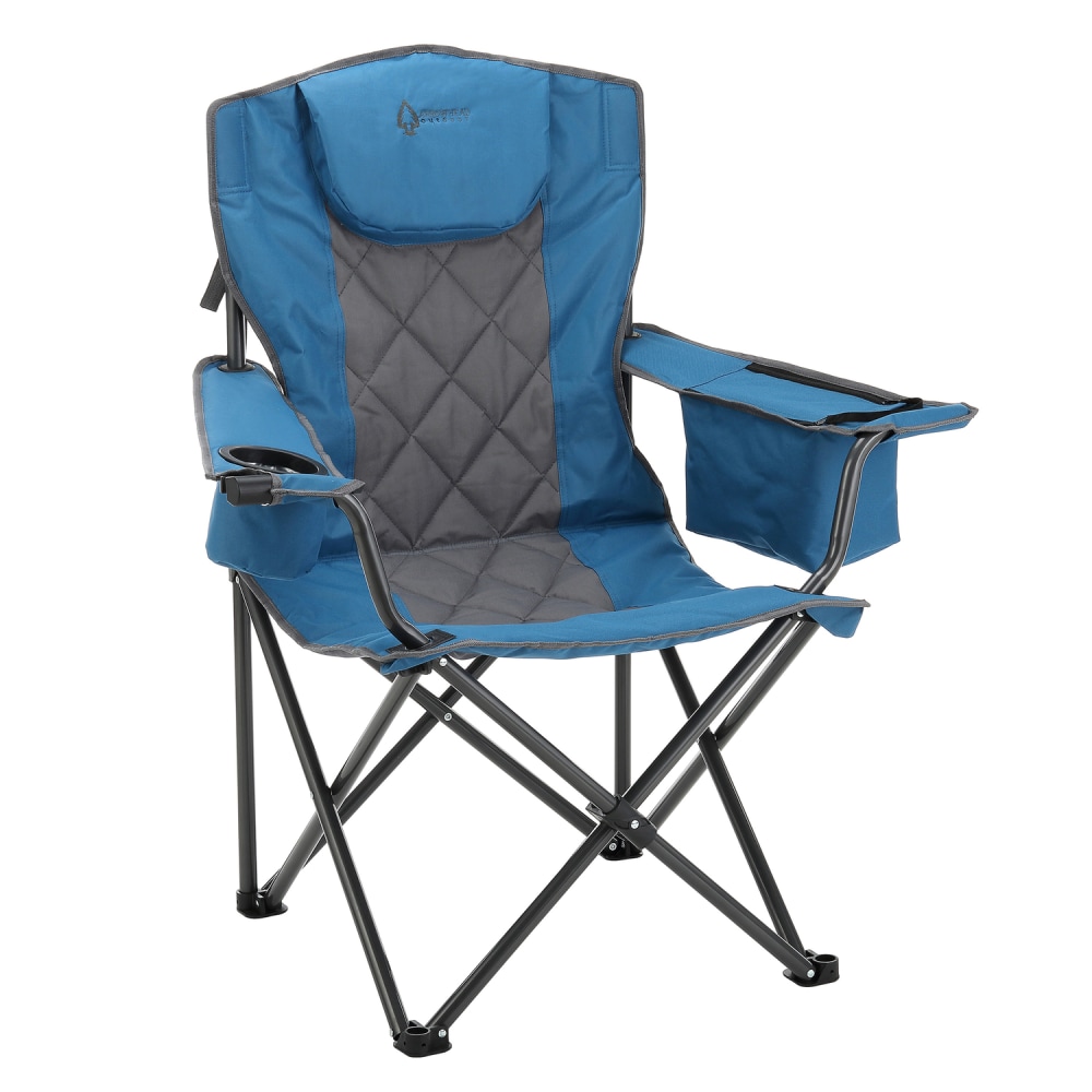 Arrowhead Outdoor Portable Canvas Folding Outdoor Furniture Camping Quad Chair With 6-Can Armrest Cooler, Ocean Blue/Black MPN:KKS0273U