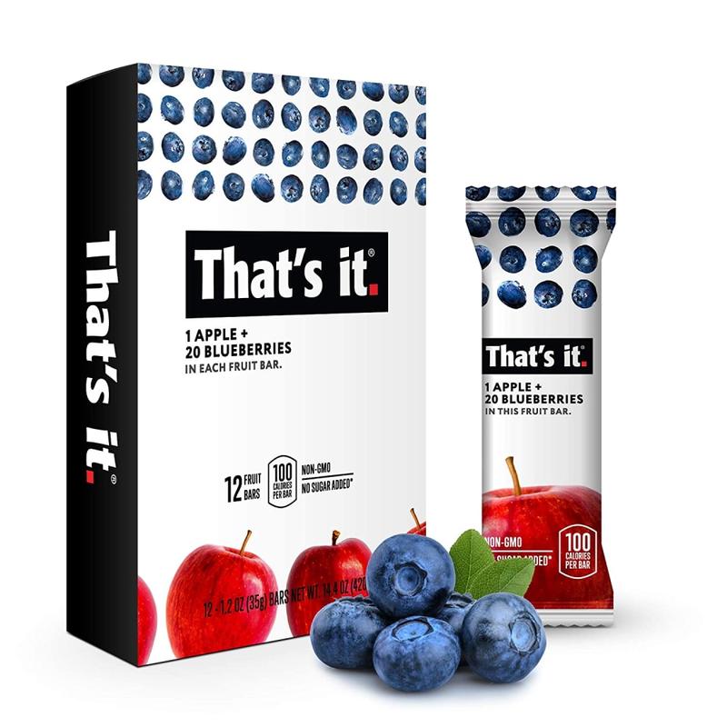 Thats It Fruit Bars, Gluten-Free Apple + Blueberry, 1.2 Oz, Pack Of 12 Bars MPN:1022BL