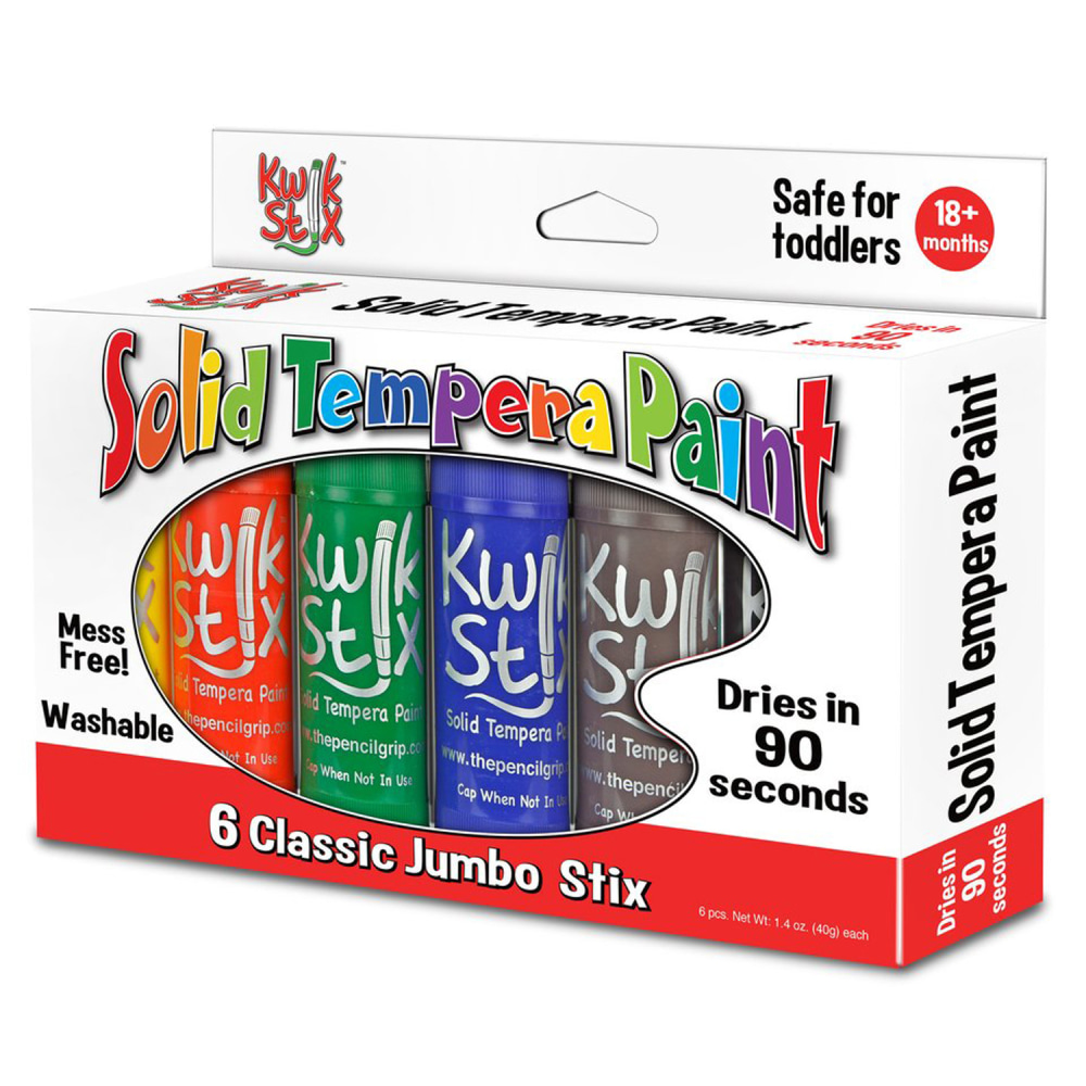 The Pencil Grip Jumbo Kwik Stix Solid Tempera Paint Sticks, 40 mL, Assorted Colors, Set Of 6 Sticks MPN:TPG646