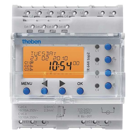 Electr Timer, Din Rail, 365 Day Astro, 4Chn MPN:TR-644-TOP-2-RC-120V-240V