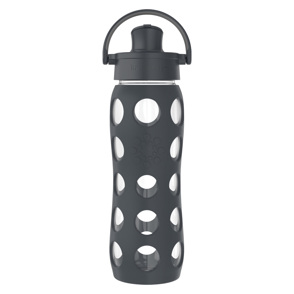 LifeFactory Glass Water Bottle With Active Flip Cap And Protective Silicone Sleeve, 22 Oz, Carbon MPN:LG4321MCN4