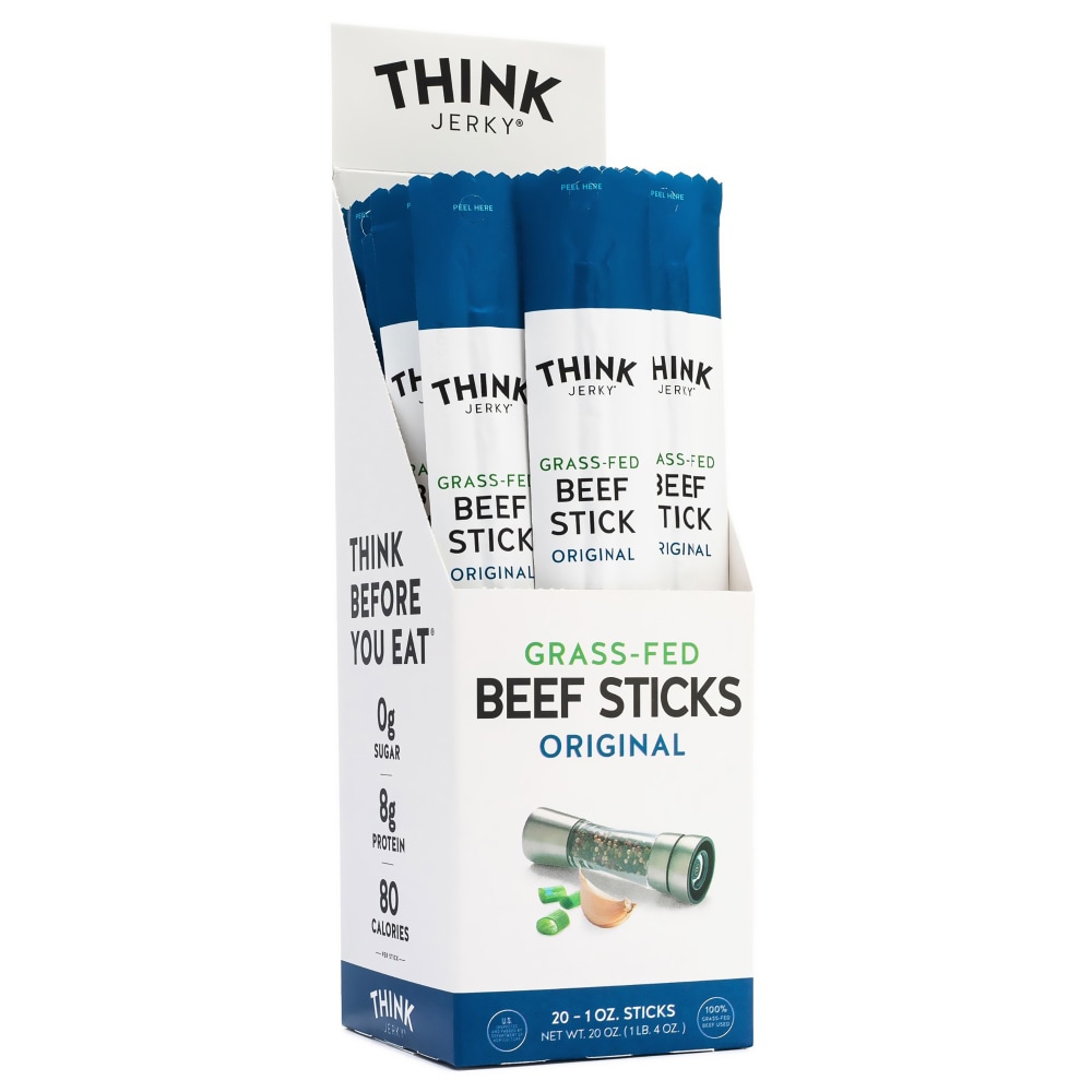 Think Jerky Grass-Fed Beef Sticks, 1 Oz, Pack Of 20 Sticks MPN:OB1OZ