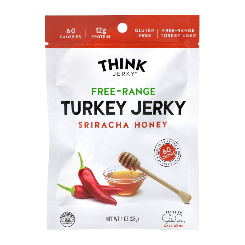 Think Jerky Sriracha Honey Turkey Jerky, 1 Oz, Pack Of 12 Pouches MPN:627