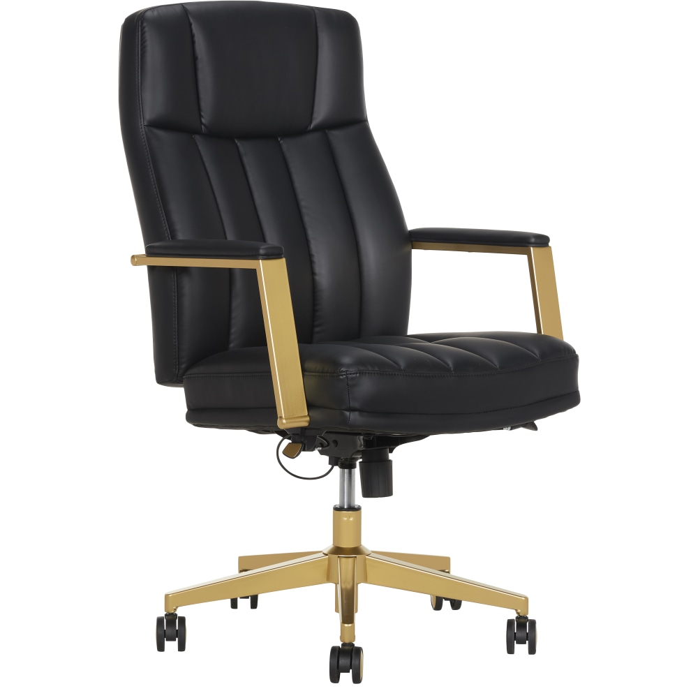Thomasville Lyndale Ergonomic Vegan Leather Mid-Back Office Chair, Black/Gold MPN:52643-BLK