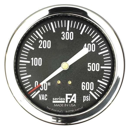 Panel-Mount Pressure Gauge, 0 to 400 psi, 3 1/2 in Dial, 1/4 in NPT, Center Back Location MPN:FA-LFP-310-BG