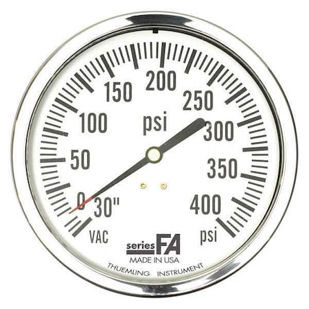 Panel-Mount Pressure Gauge, 0 to 600 psi, 4 1/2 in Dial, 1/4 in NPT, Center Back Location MPN:FA-LFP-410-CG-WOB