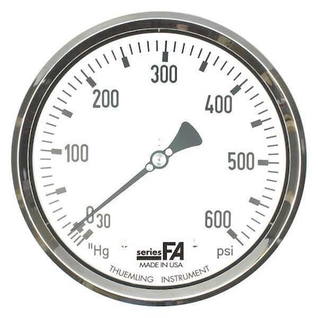 Panel-Mount Compound Gauge, 30 to 0 to 400 psi, 6 in Dial, 1/4 in NPT, Center Back Location MPN:FA-LFP-610-EG-WOB