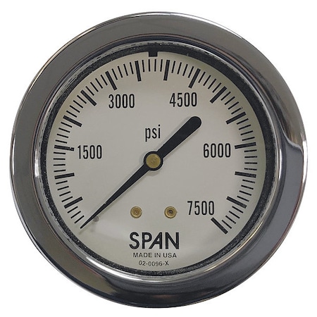 Panel-Mount Pressure Gauge, 0 to 7, 500 psi, 2 1/2 in Dial, 1/4 in NPT, Center Back Location MPN:LFP-SCBA-7500