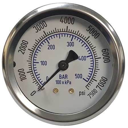 Panel-Mount Pressure Gauge, 0 to 2, 000 psi, 2 1/2 in Dial, 1/4 in NPT, Center Back Location MPN:SC-SCBA-2000