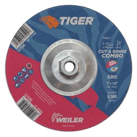Combo Wheel, Type 27, 7 in Dia, 0.125 in Thick, 5/8 in-11 UNC Nut Arbor Hole Size, Aluminum Oxide MPN:57104