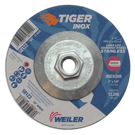 Grinding Wheel, Type 27, 5 in Dia, 1/4 in Thick, 5/8 in-11 UNC Nut Arbor Hole Size, Aluminum Oxide MPN:58122