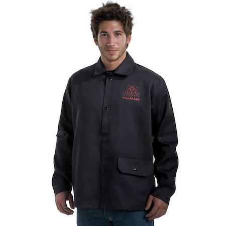 Welding Jacket, Cotton, 9 oz, 30 in Length, Snaps Closure, 1 Pockets, Black, M MPN:9060M