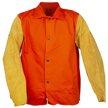 Cotton Jacket Leather Sleeves, Cotton, 9 oz, 30 in Length, Snaps Closure, 1 Pockets, Orange, 5XL MPN:9230D5X