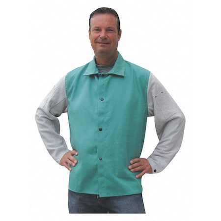 Welding Jacket, Cotton with Cowhide Sleeves, 9 oz, 30 in Length, Snaps Closure, 1 Pockets, Green MPN:96304X