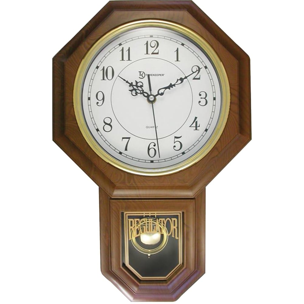 Timekeeper 17.5inx11.25in Essex Westminster Chime Faux Wood Pendulum Wall Clock, Walnut - Analog - Pendulum - 180WAGM MPN:180WAGM