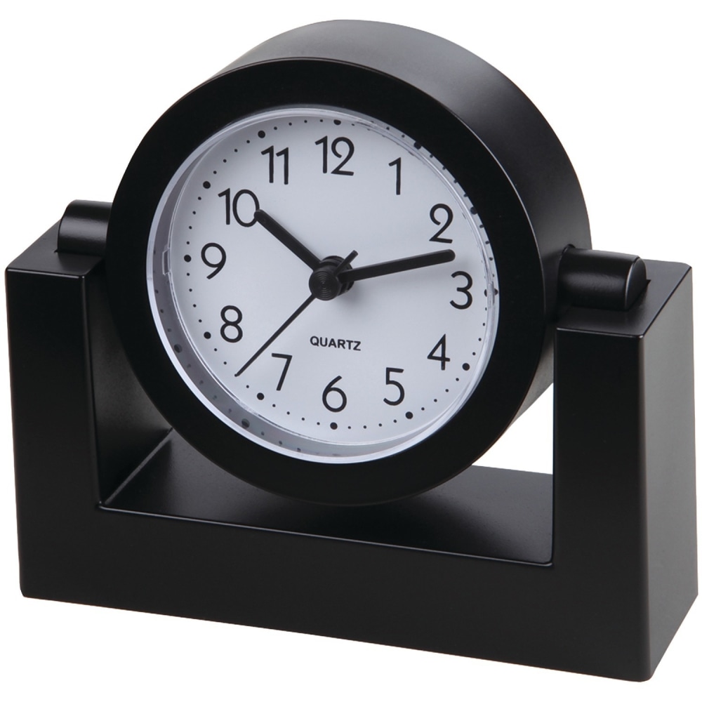 Timekeeper Desktop Swivel Clock Black Frame w/ White Face, Black - Analog - Quartz - Black Case - Plastic MPN:TK6851