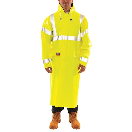 Arc Flash Flame Resistant Rain Coat, PVC, Class 3 Lime, XL MPN:C44122