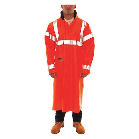Arc Flash Flame Resistant Rain Coat, PVC, Class 3 Orange, XL MPN:C44129