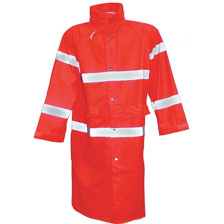 High Visibility Rain Coat with Hood, Polyester, Class 3 R, Orange, L MPN:C56129