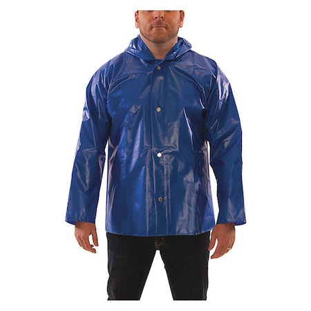 Men's Rain Jacket, Polyurethane, Snaps with Storm Flap, Blue, 4XL MPN:J22161