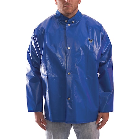 Men's Rain Jacket, Polyurethane, Snaps with Storm Flap, Blue, 4XL MPN:J22201