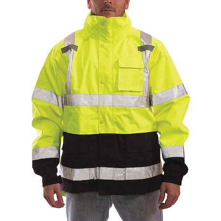 High Visibility Rain Jacket with hood, Polyester, Class 3 R, Green/Yellow, L MPN:J24122