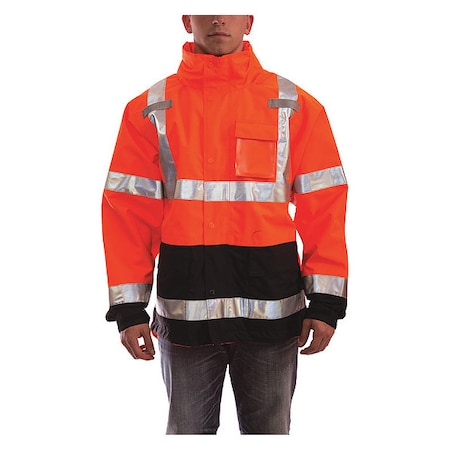 High Visibility Rain Jacket with hood, Polyester, Class 3 R, Orange, L MPN:J24129